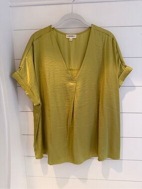 EE Some Olive V-Neck Short Sleeve Blouse